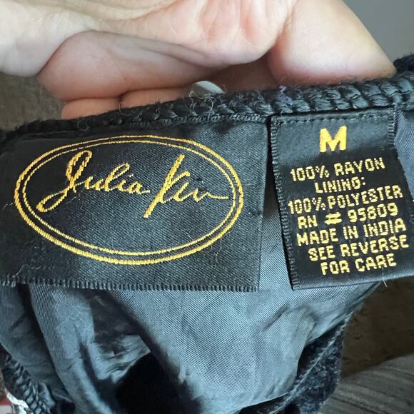 Vintage Julia Kim Black Patchwork Jacket Boho Artsy Art To Wear Retro Medium - Picture 3 of 5